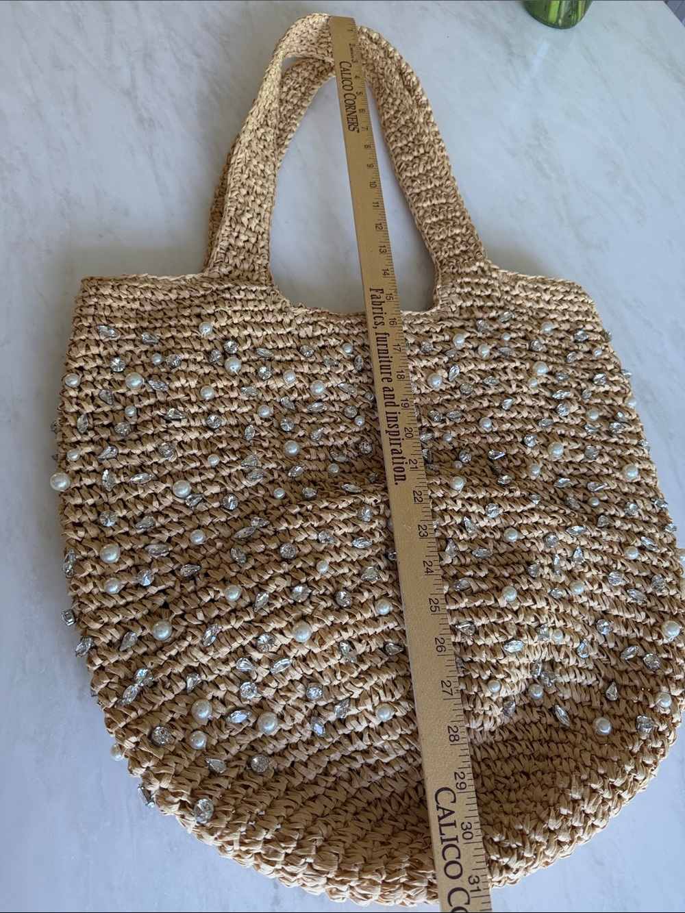 BtB Straw/raffia style Embellished Tote Bag - Natural. Lined, zip pocket. NWOT! - Picture 12 of 13